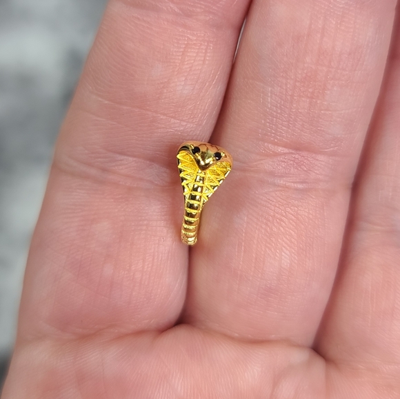 925 Sterling Silver Yellow Gold Zircon Cobra Snake Serpent - Picture 8 of 12